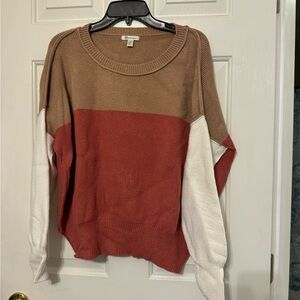 Versona Colorblock Sweater - Brown, Red, and White